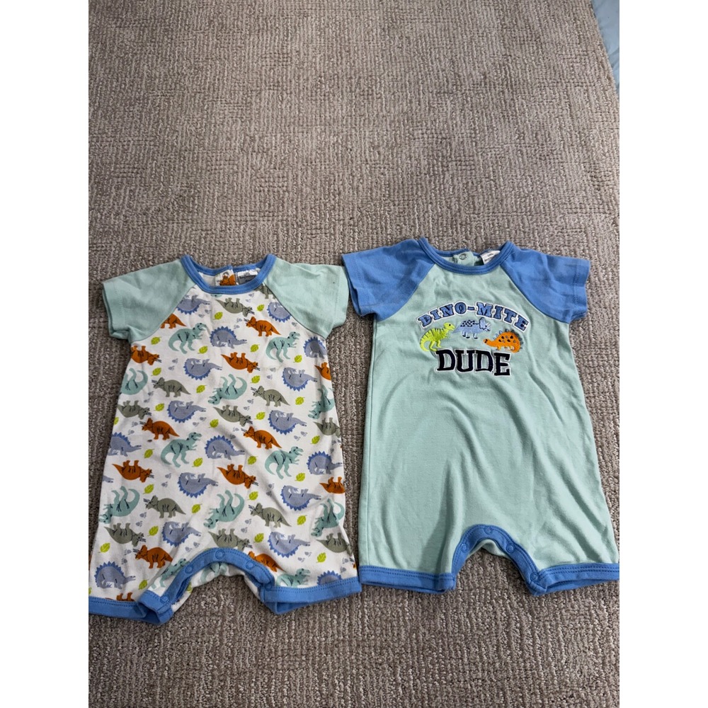 Little Beginnings Baby Boy Dinosaur Romper 2 Pack Blue Green 18 Months